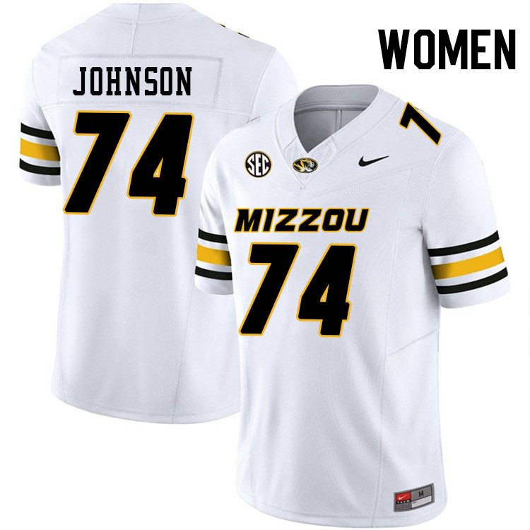 Women #74 Cam'Ron Johnson Missouri Tigers College Football Jerseys Stitched-White